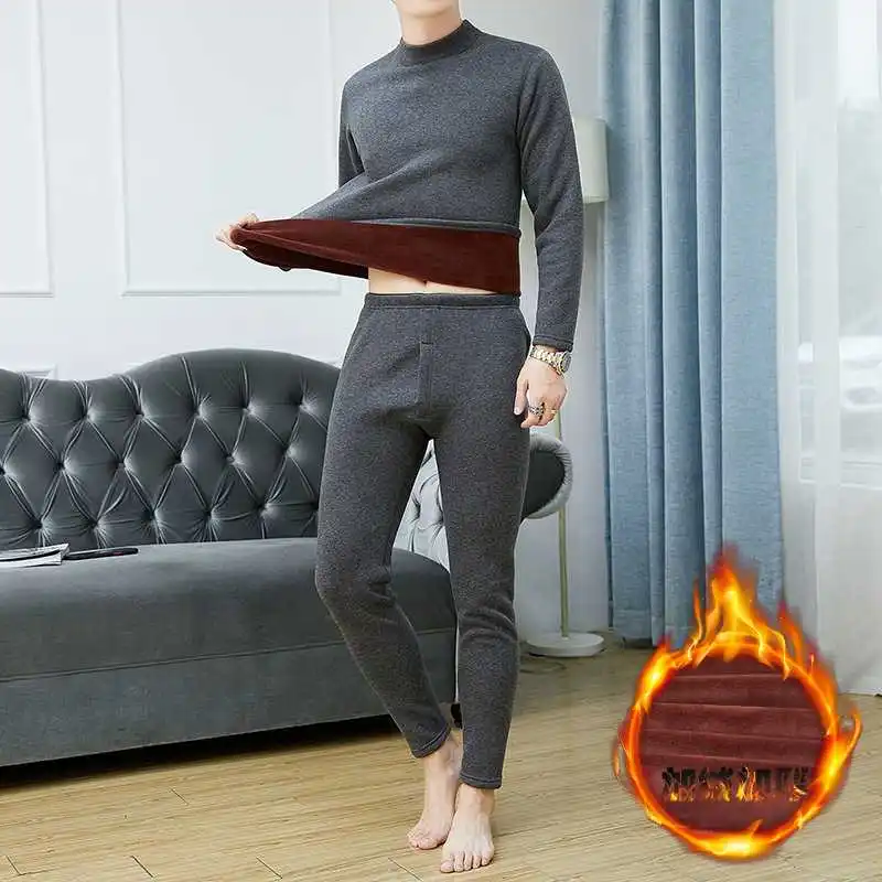 メンズ暖かい下着、裏地付き、秋の服、パンツ、冬の防寒セット、中年男性向け