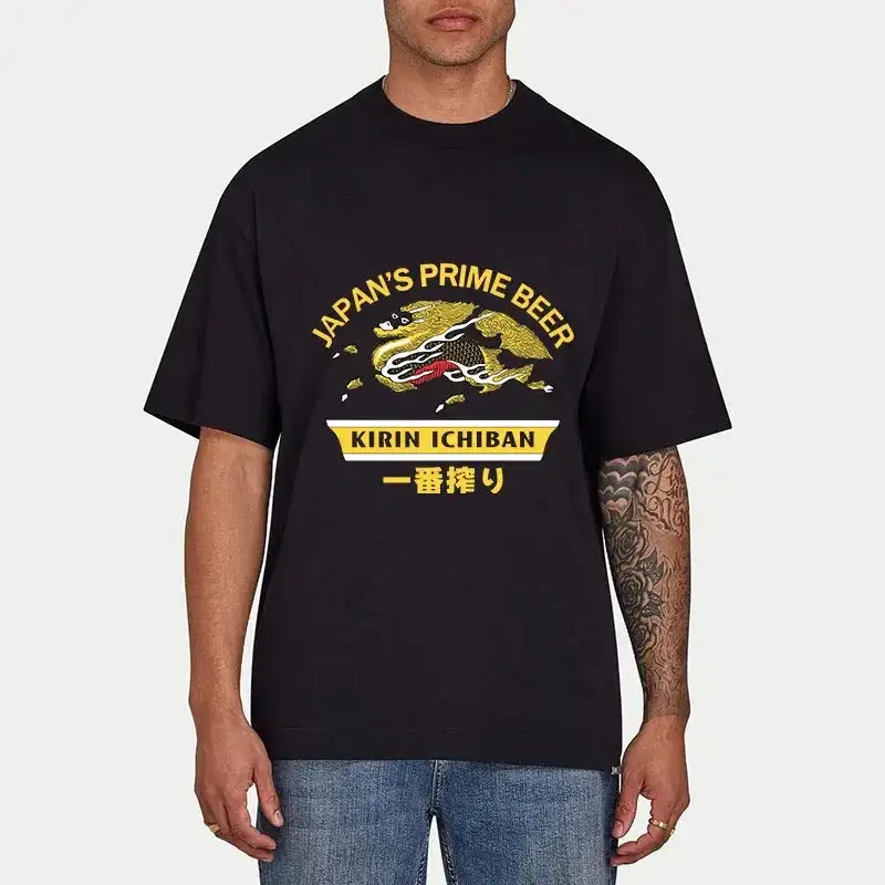 

Japanese KIRIN Kirin Beer T-shirt Summer Men and Women with The Same Style of American Retro Ins Fashion Loose Short