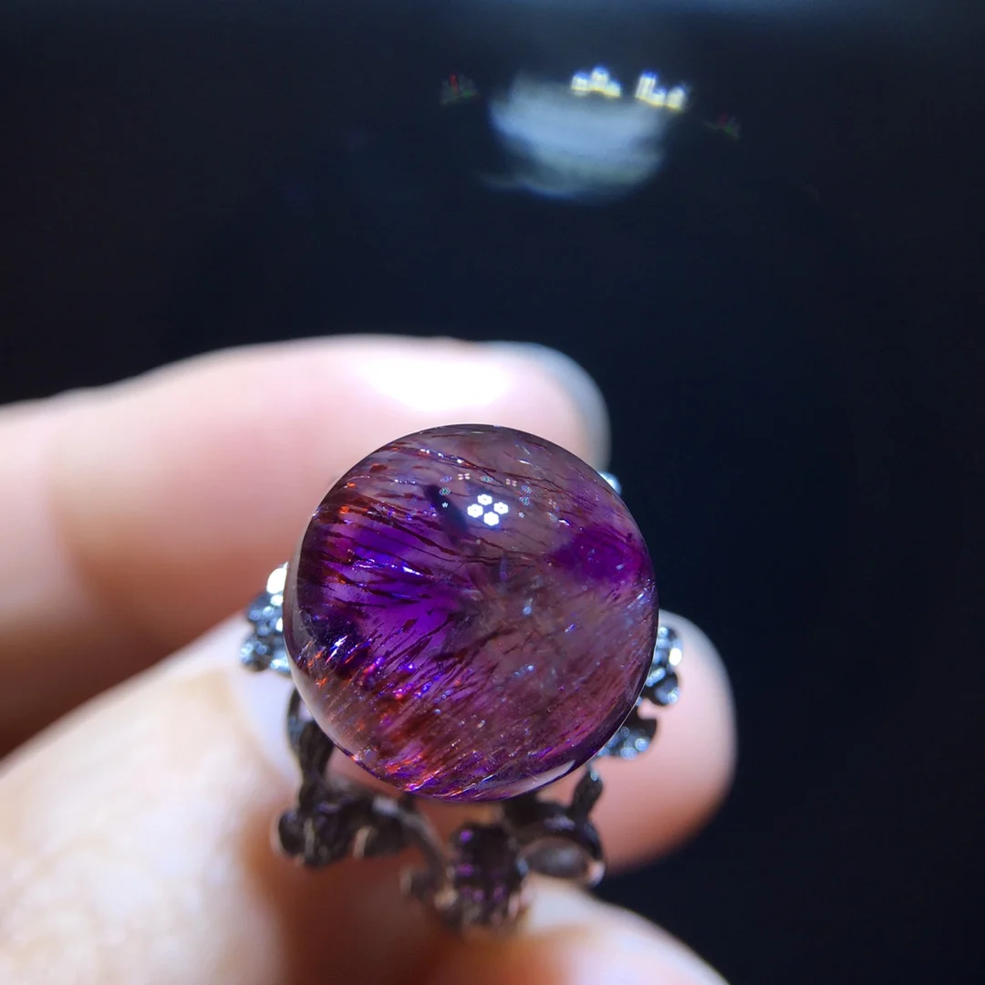 

Natural Red Super Seven 7 Round Lepidocrocite Quartz Adjustable Ring 12.5mm Red Rutilated Women Men Jewelry AAAAAA