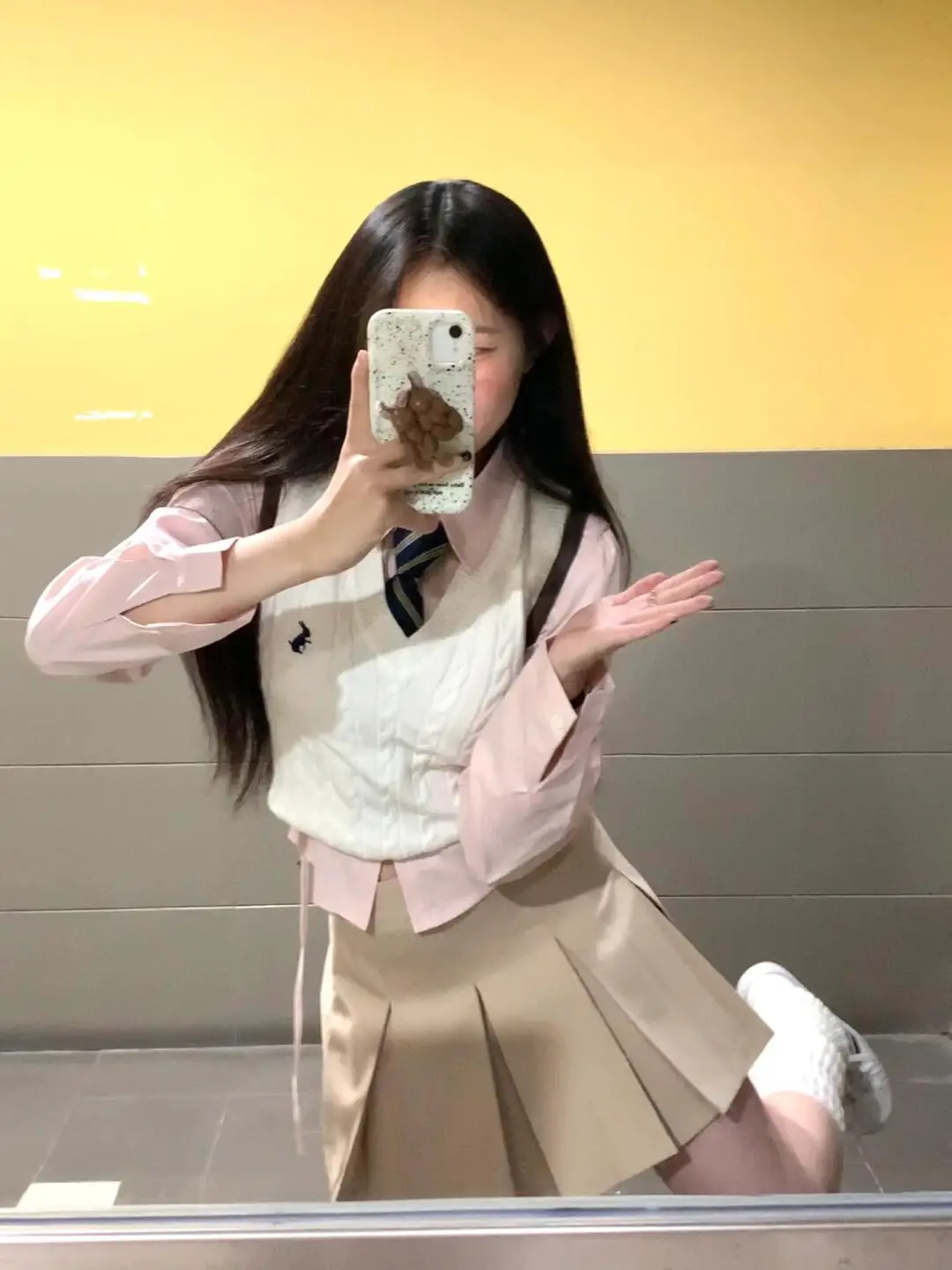 

Комплект розовой юбки ирта, наряд на Хэллоуин, вязаный жилет, коледжный orm Sle, полиэфирная ткань, модный студенческий ансамбль