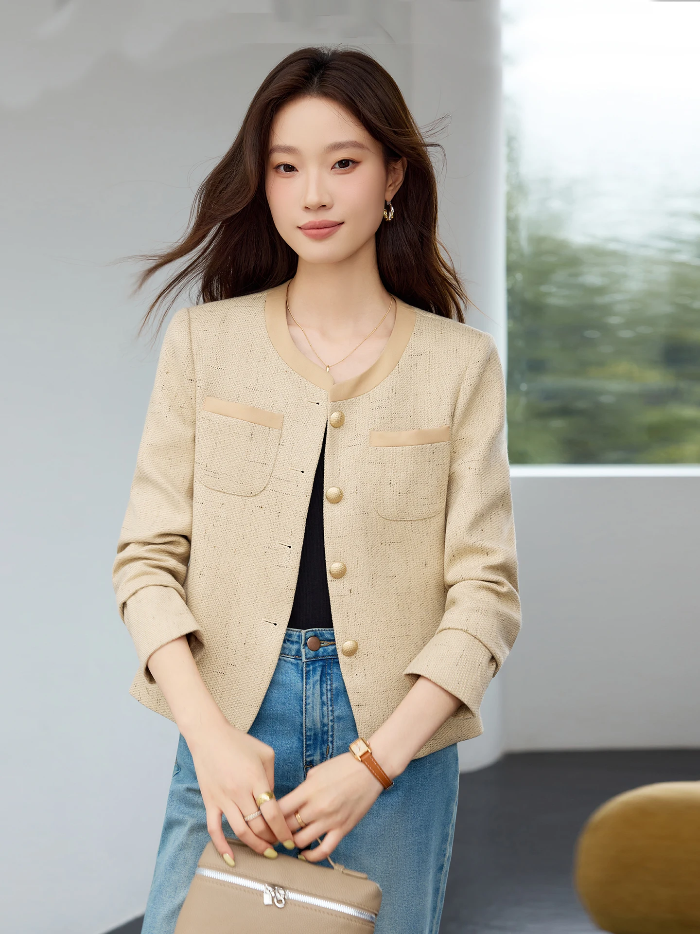 

ort Tailored Women's Coat Luxury Texture Tweed Fabric Fraant Sle Spring Autumn Ele Lady's Top Quali Faion