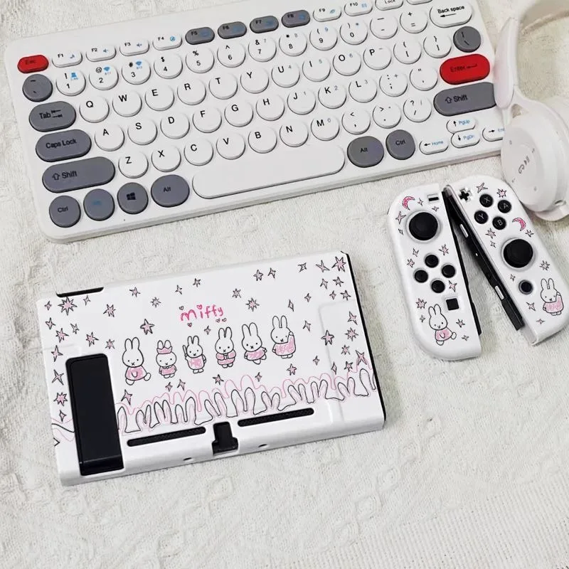 Cute Miffy Protective Case for Switch OLED Hard Shell Shockproof Game Console Cover Cartoon Rabbit Design Handheld Gaming Device