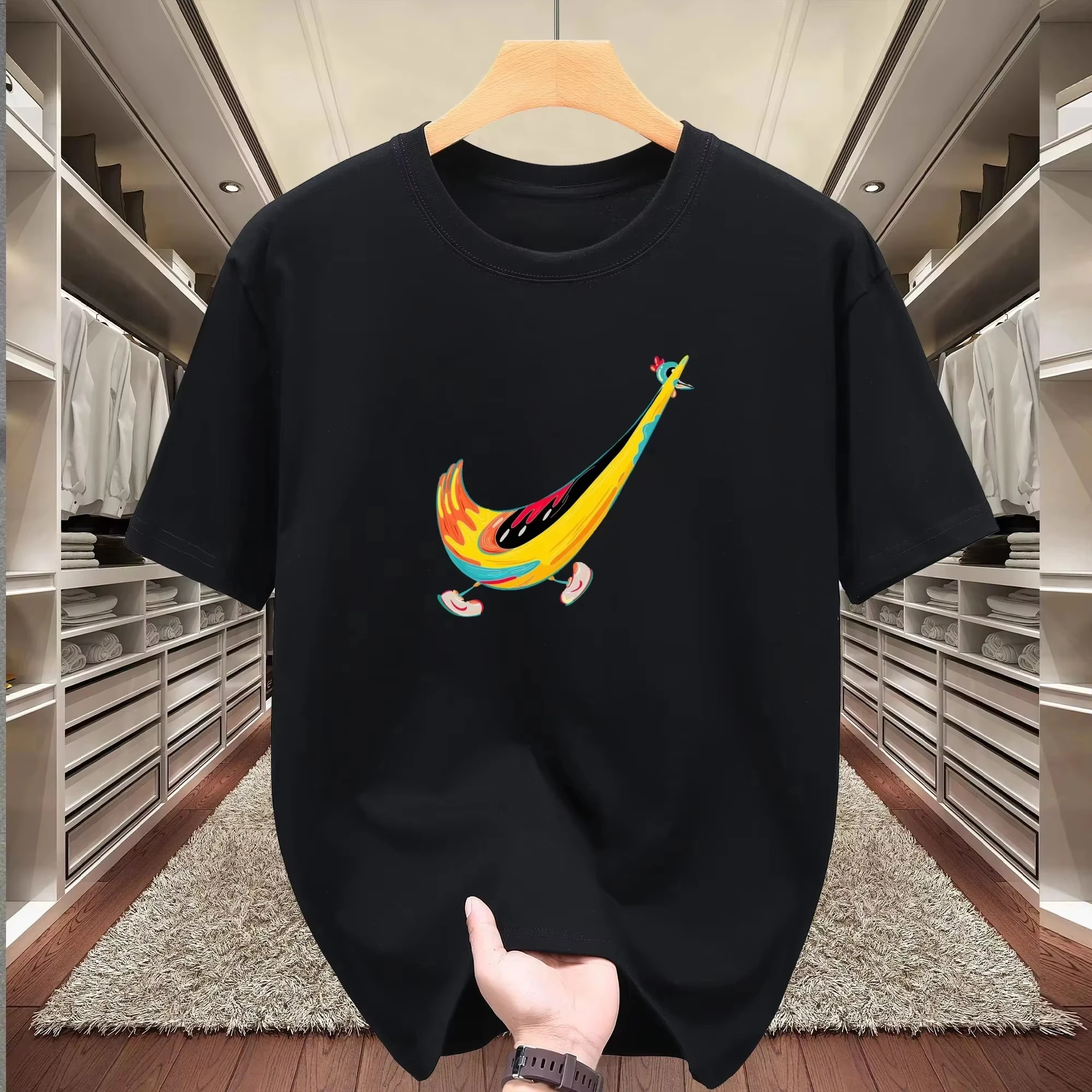 

Значок Runaway Bird Spoof 2025 года, большая площадь печати на груди, чистый хлопок, высококачественные женщины с короткими рукавами в одном стиле