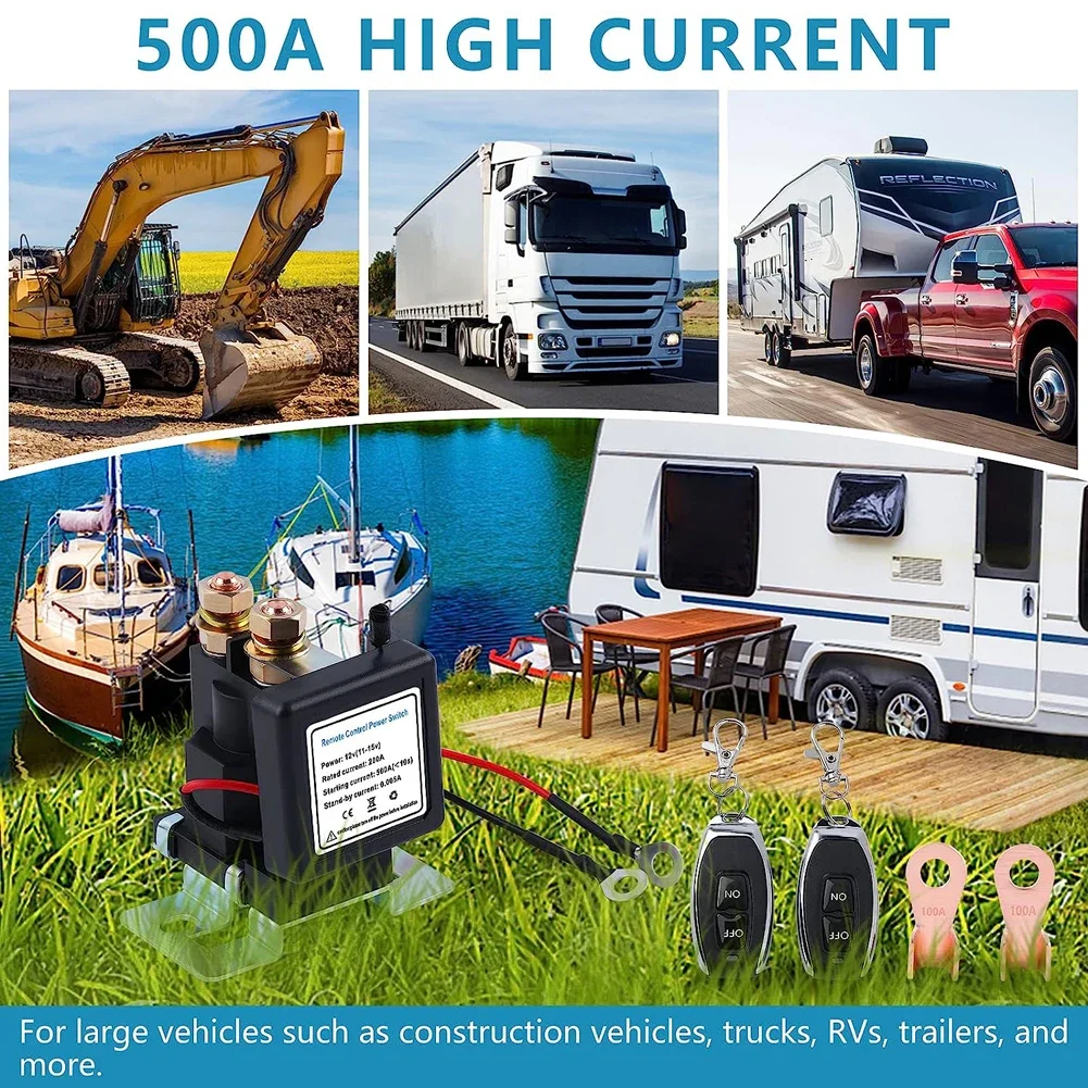 Universal Battery Switch Relay 12V 500A Remote Control Battery Disconnect Quick Cut Off Isolator Switch Anti-Theft Remote Switch