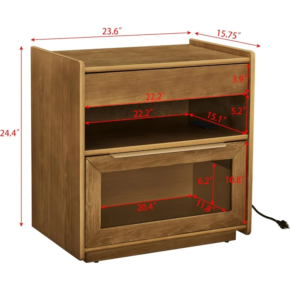منضدة محطة شحن على الطراز الحديث لمنتصف القرن، طاولة نهاية المزرعة مع مخرج، درجين، رف مفتوح، أدراج زجاجية f #2