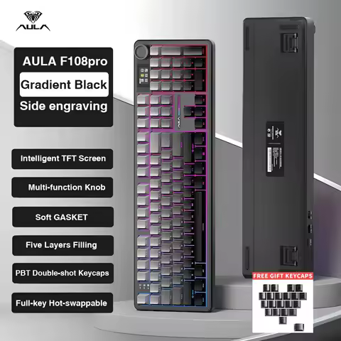 AULA F108 PRO/F108 Mechanical Keyboard Custom Wireless Bluetooth Gaming Keyboard with Screen Knob RGB Backlight