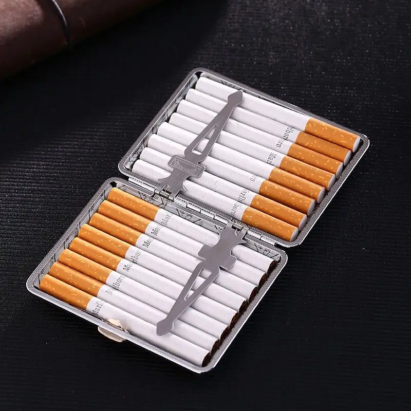 High-End Double Gun Cigarette Box 14/16/20Pcs in Various Specifications Thick Cigarette Box Flip-Top Iron Clip Cigarette Box Wat