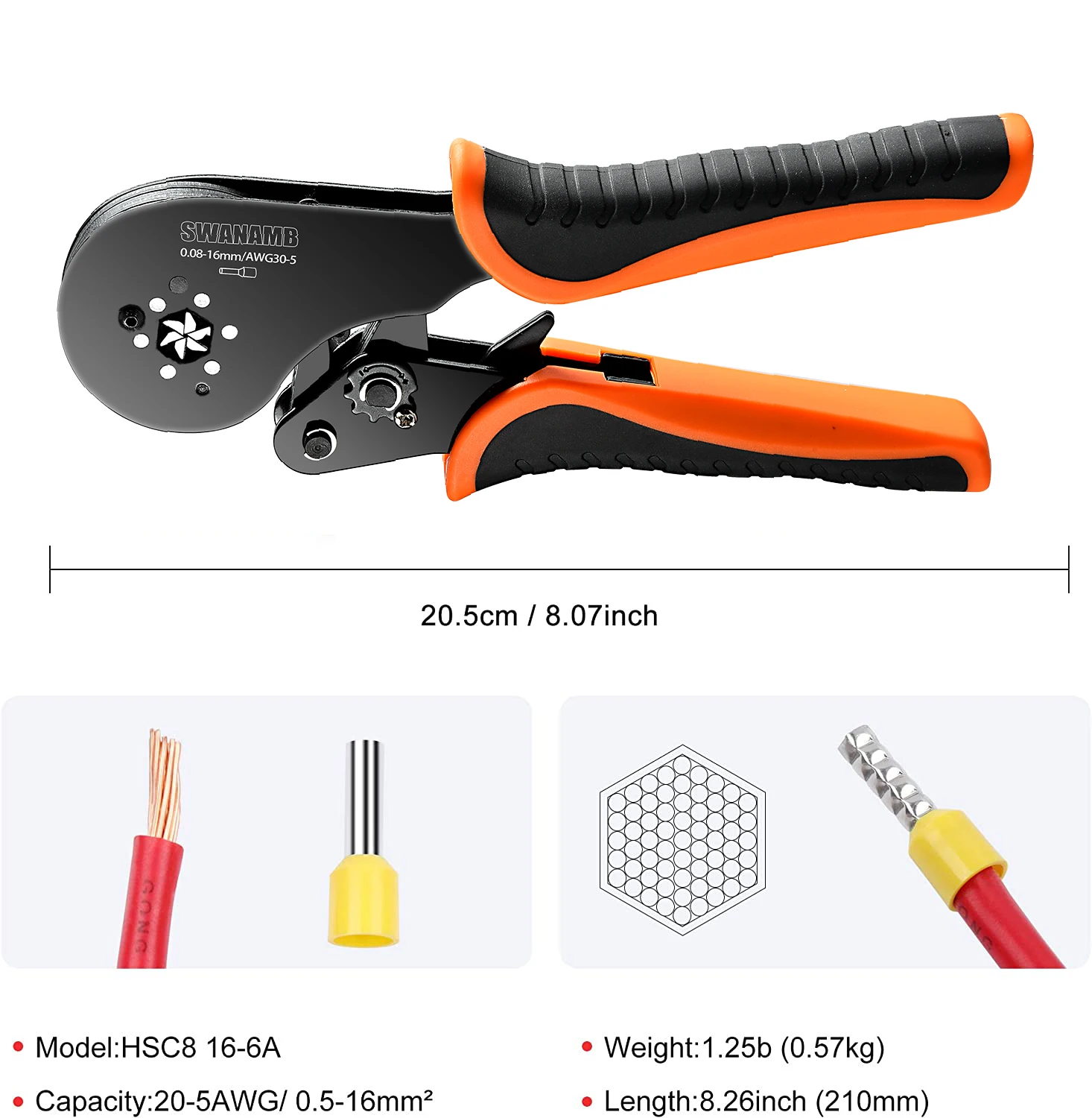 Imagem -02 - Kit Alicate de Friso Virola de Fio Mangas Terminais Tubulares Braçadeira Ferramentas 0.0816 mm ² Fio Crimper Conjunto Elétrico Doméstico Hsc8 166