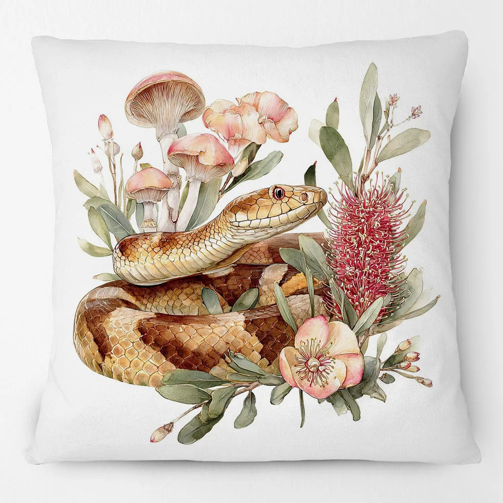 Australian Copperhead Snake Bottlebrush Flowers Animals Painting Cushion Covers Mushroom Art Pillow Case