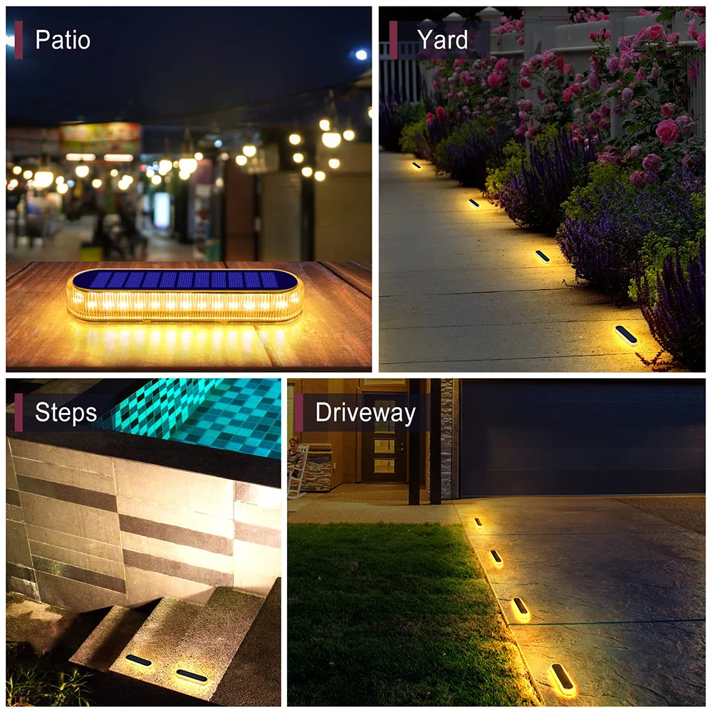 Solar Deck Lights Outdoor Waterproof 30 LEDs Wireless Anti-Press Battery Powered Solar Stair Driveway Garden Walkway Step Lights