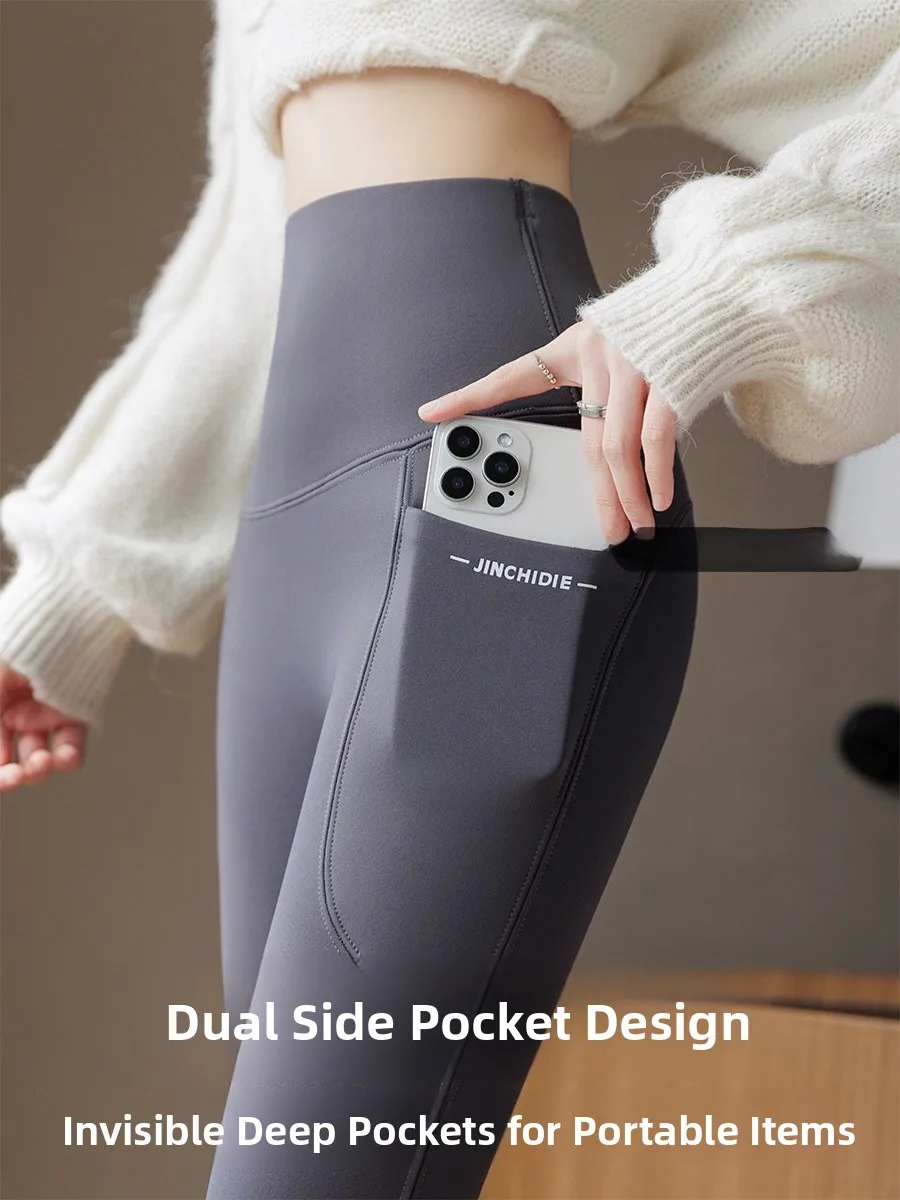 Pantalon de Yoga taille haute doublé en peau d'arche pour femme, chaud, contrôle du ventre, levage des fesses, Design, grande taille, automne hiver