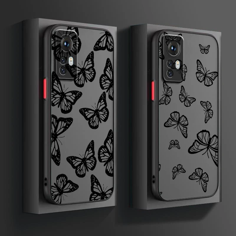 Butterfly Art Clock Design Frosted Translucent For Xiaomi Mi 13 12 12T 11T 11 11i 10T 10 9T Pro Lite Ultra 5G Back Phone Case