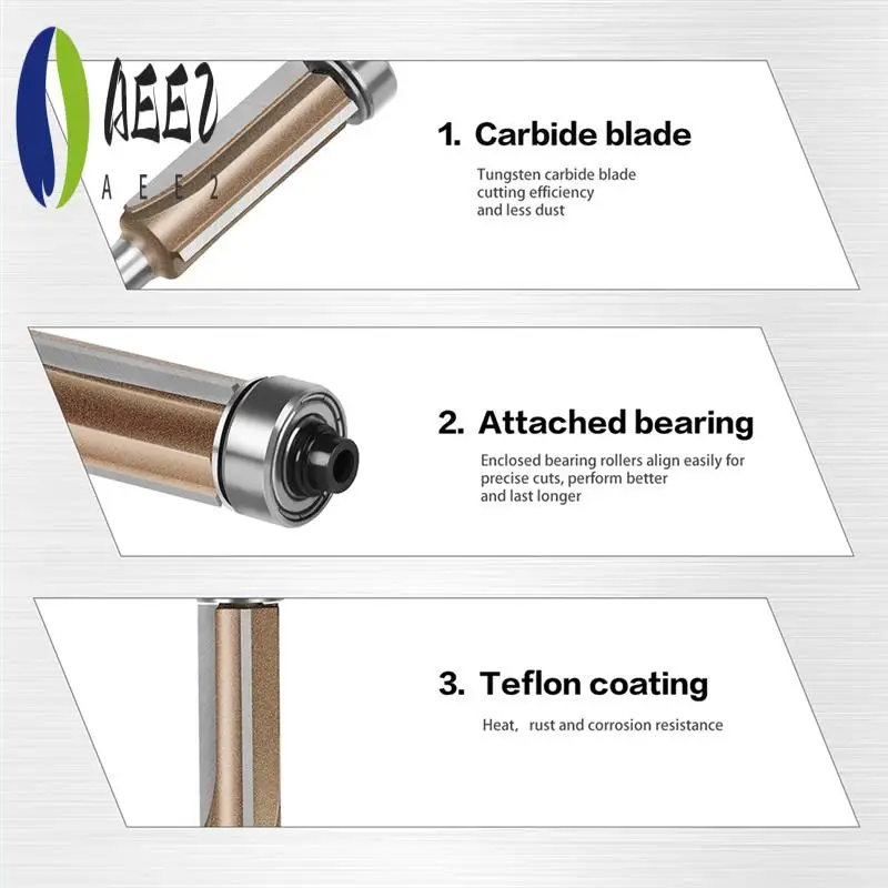 

AEE2-4PCS 6Mm Shank Three-Blade Double Bearing Flush Trim Bit Router Bit Professional Woodworking Milling Cutter For Wood Bit