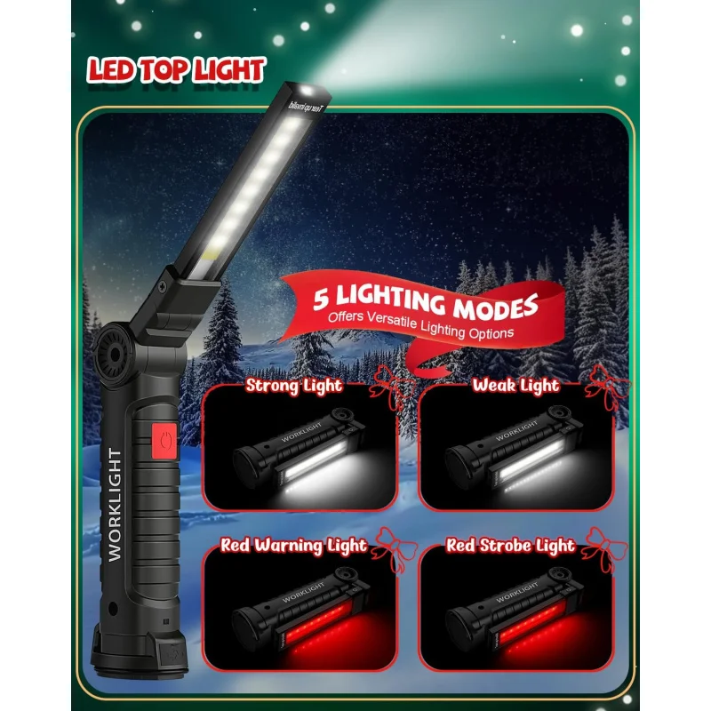 Rechargeable LED Work Light Grill Light for Men, 5 Modes & 360° Rotate with Magnetic Base,Work Tool Gifts for Him
