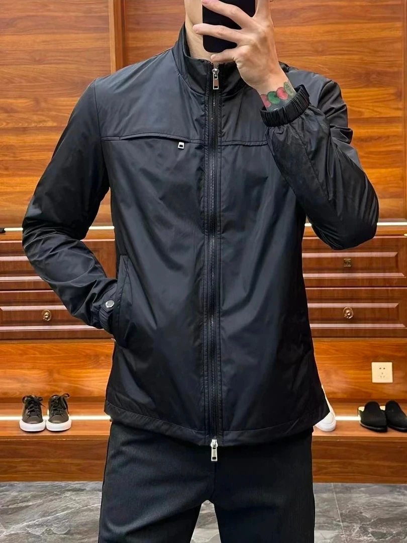 

Мужская демисезонная куртка-жакет с двойной молнией, тонкий хлопок, воротник-стойка, новинка, универсальная, стильная