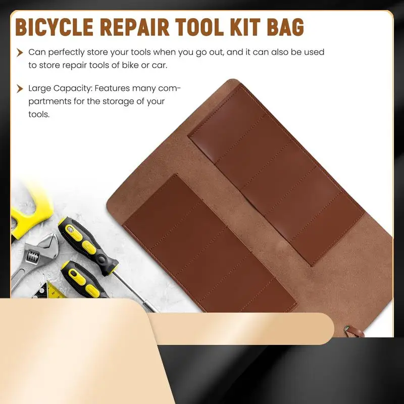 

X40A_XA-Leather Tool Roll, Leather Tool Kit Storage Bag, Multi Functional Leather Kit Bag Bicycle Repair Tool Kit Bag