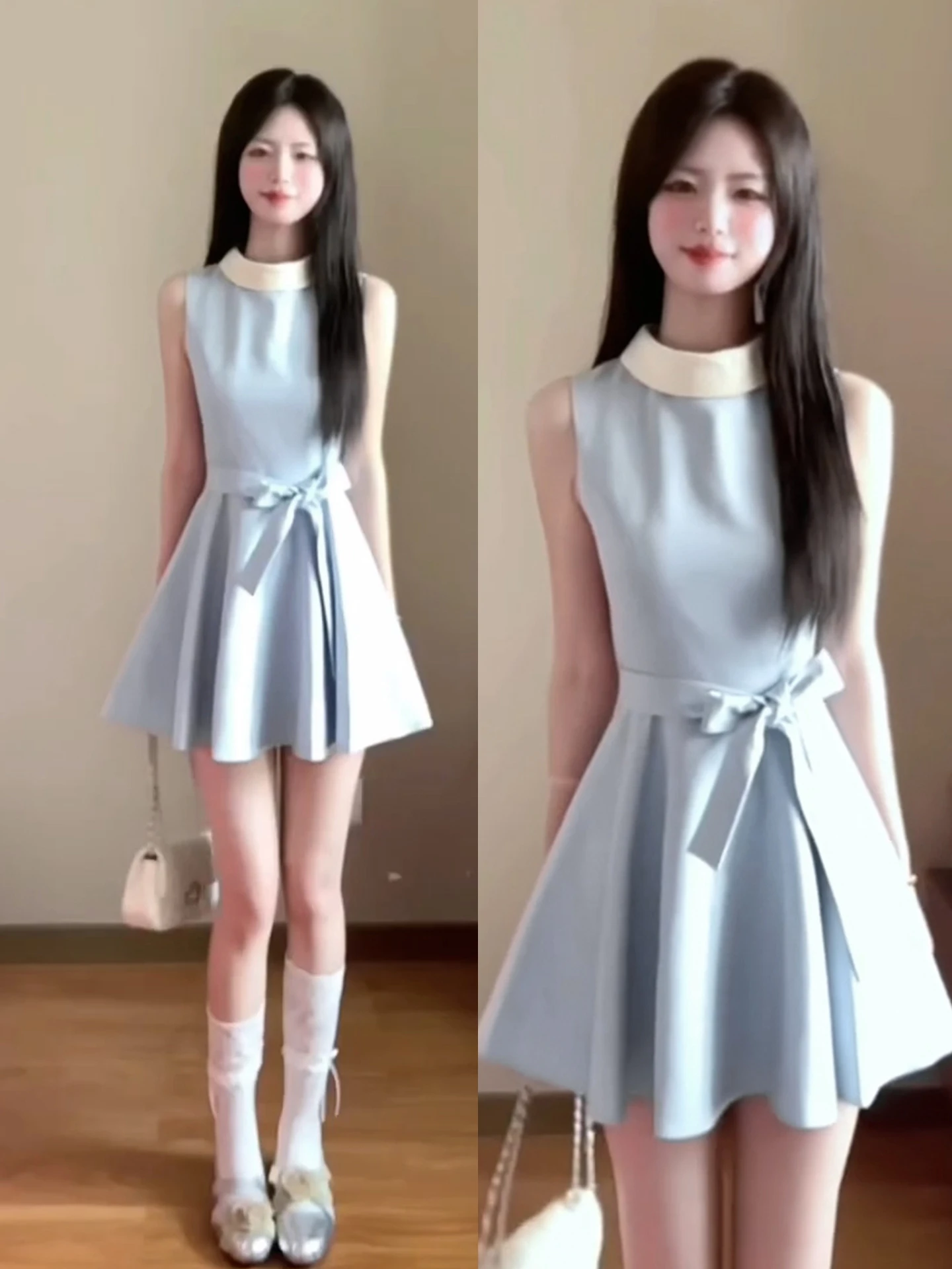 

Синяя женская летняя юбка-клеш малого размера с высокой талией в корейском стиле, мягкая, удобная, из полиэстера.