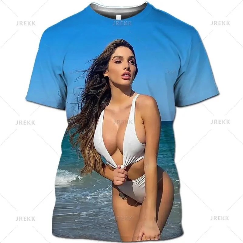 Summer Casual Short Sleeve T Shirt For Men 3d Printing Sexy Model Bikini Graphic Seaside Tops Tee Beauty Girl Pattern Tshirts