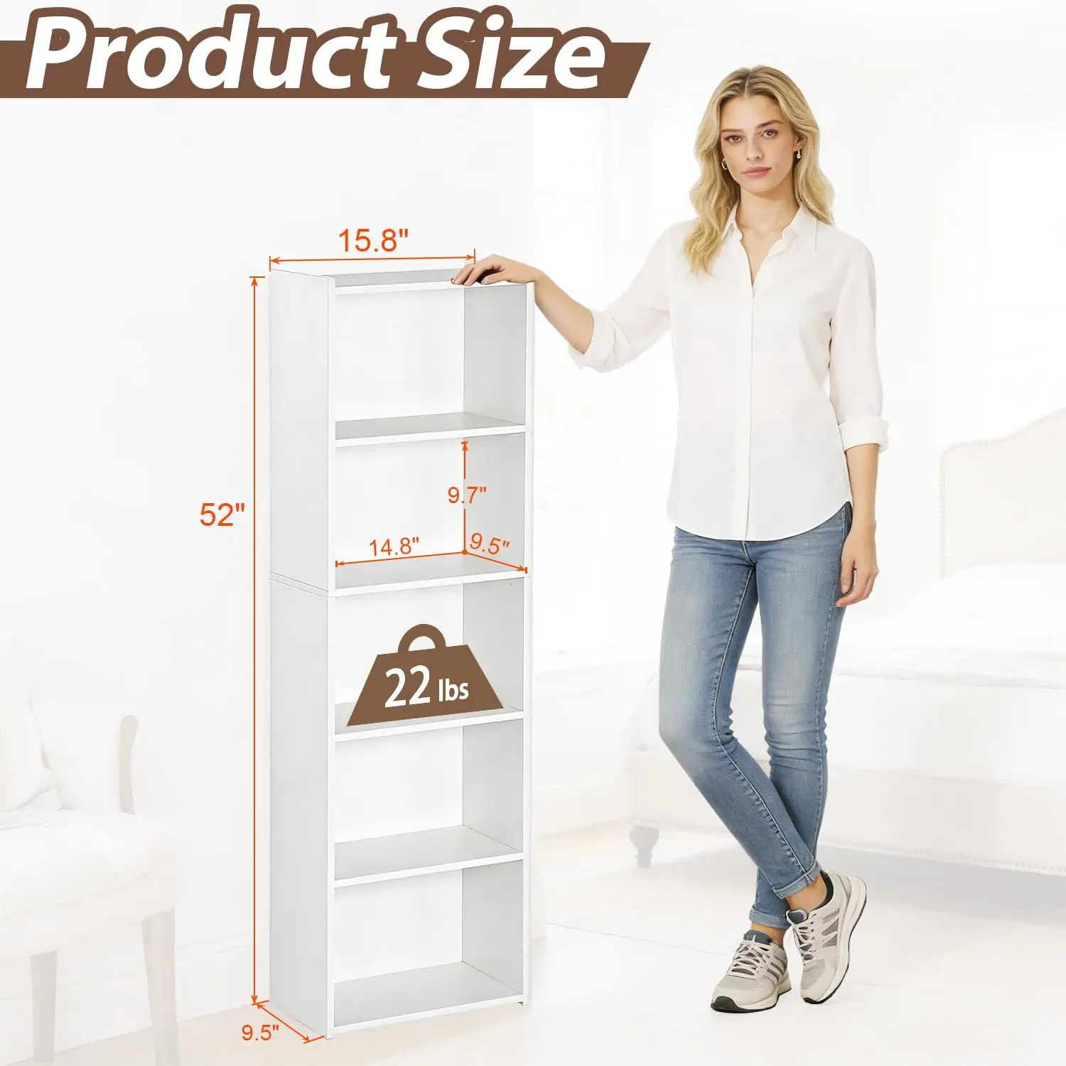 5-Tier Open Bookshelf 52 Inch Tall Storage Display Shelf Office Home Library, Customized