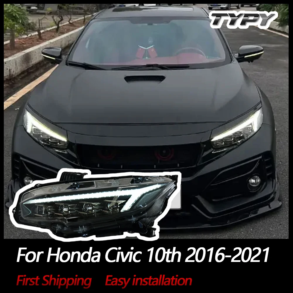 

Автомобильные фары TYPY для Honda Civic 10th, 2016-2021, светодиодные фары для проектора, дневные ходовые огни, автомобильные аксессуары