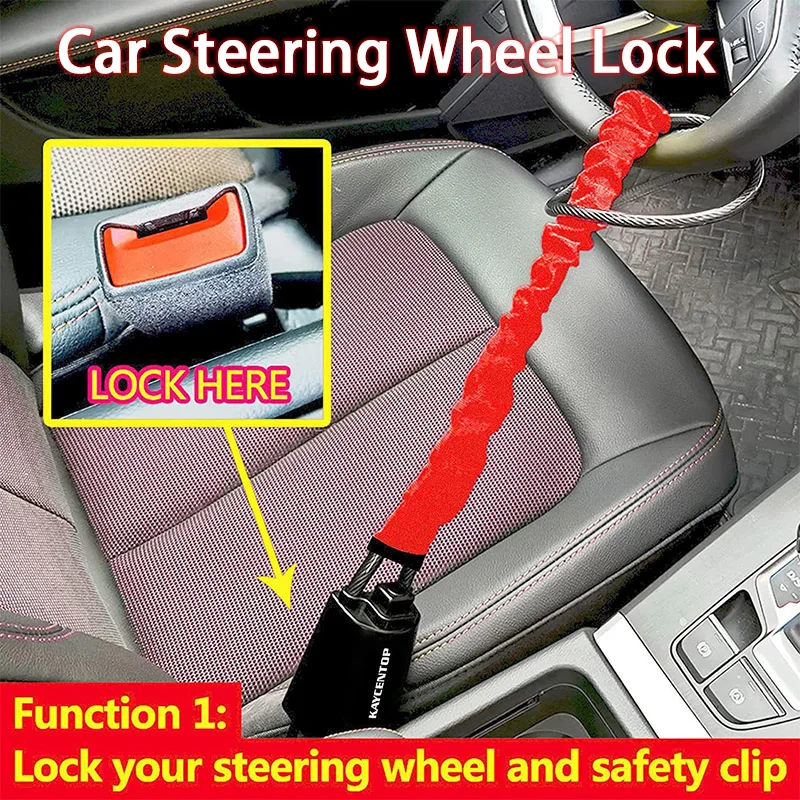 General Car Steering Wheel Anti-Theft Lock Thickened Steel Cable Motors Seat Belt Buckle Lock-Durable Vehicle Security Accessory