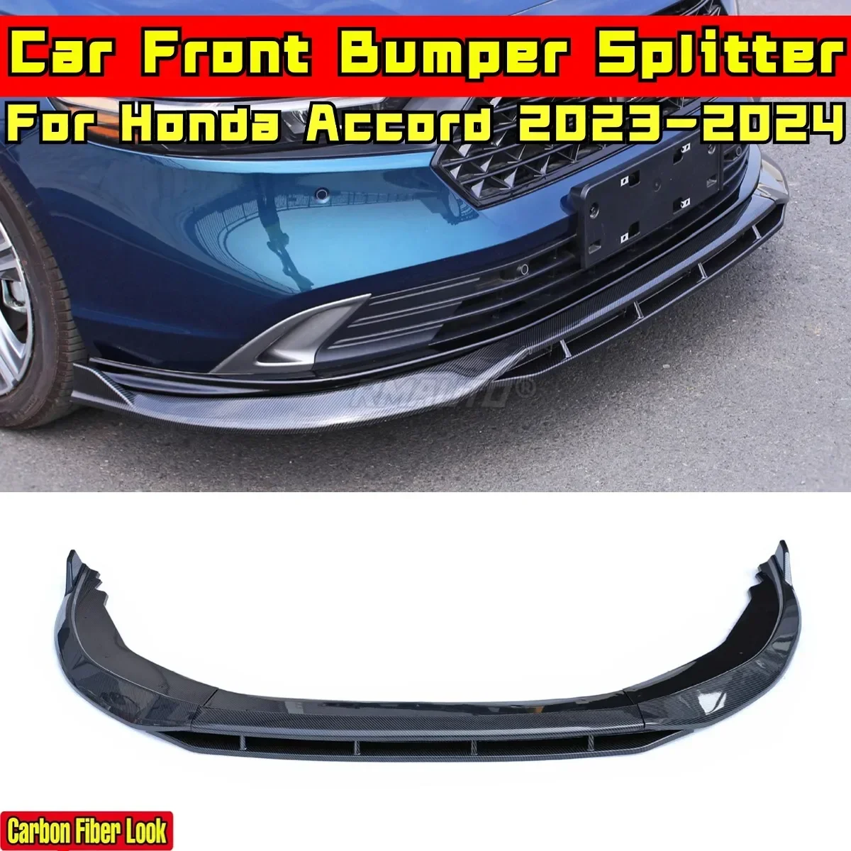 For Honda Accord 11th Gen 2023-2024 Body Kit Front Bumper Lip Carbon Fiber Look Sport Style Bumper Guard Spoiler Car Accessories