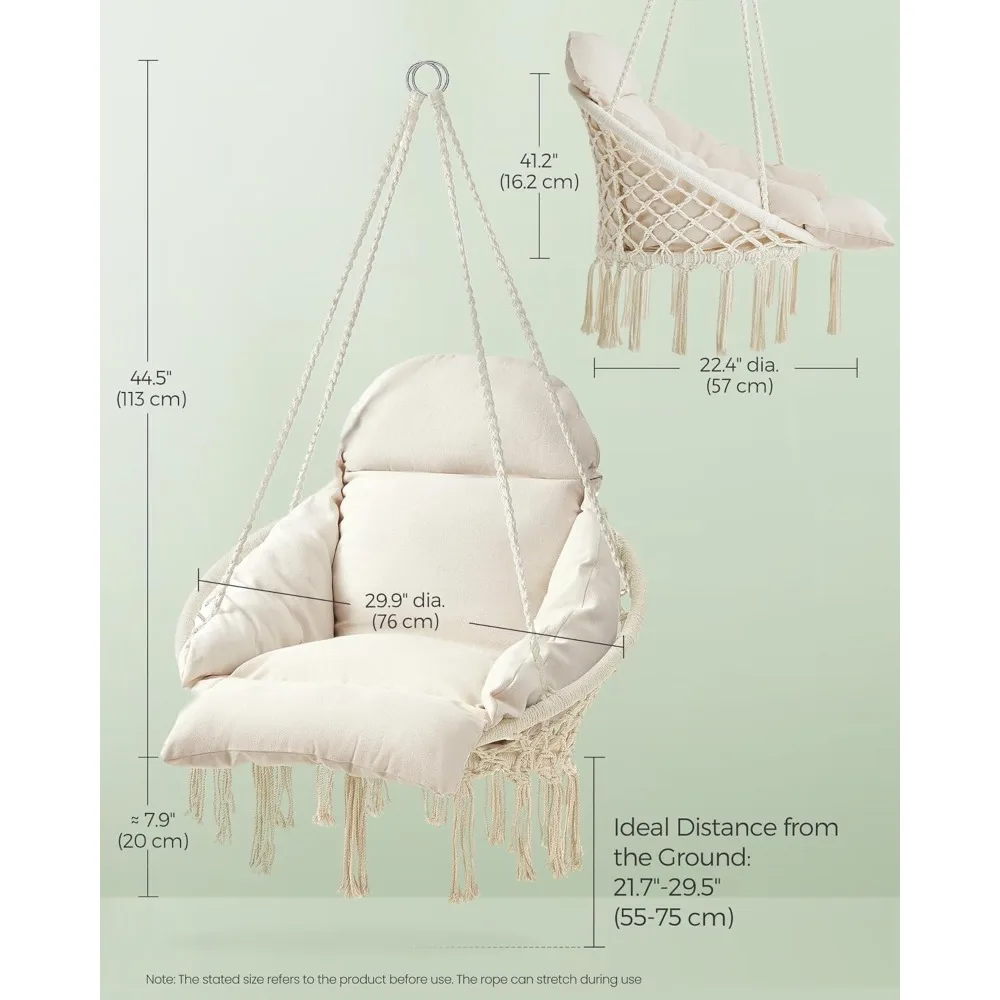 

Hanging Chair, Hammock Chair with Large, Thick Cushion, Boho Swing Chair for Bedroom, Patio, Balcony, Garden