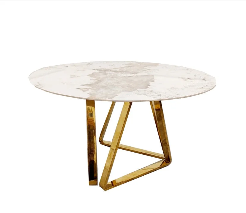 

bv-Modern Stainless Steel Round Dining Table Marble Top Restaurant Table for Home Hotel Furniture·