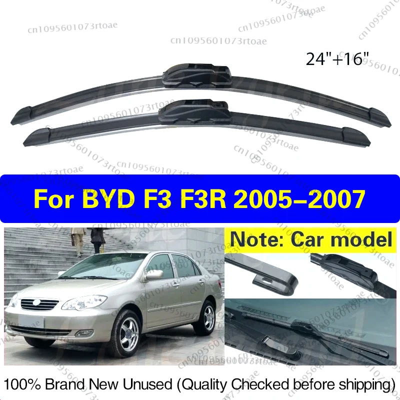 

For BYD F3 F3R 2005 - 2007 Car Front Wiper Blades Soft Rubber Windscreen Wipers Auto Windshield U J Hook 24"+16" Car Accessories