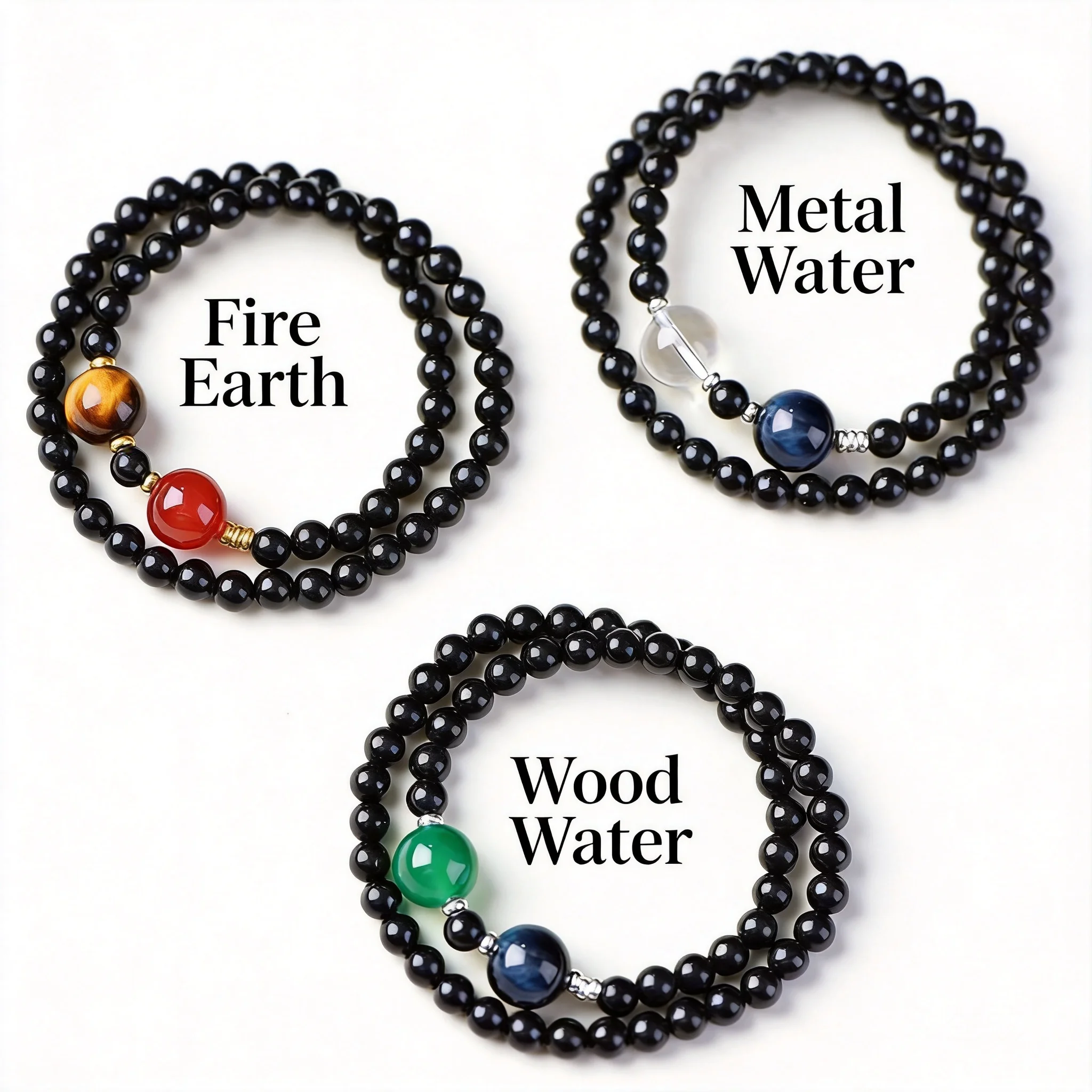 Chinese Style Five Elements Lucky Blessing Obsidian Double Layer Bracelet For Women Men Natural Agate Tiger Eye Clear Quartz Wea