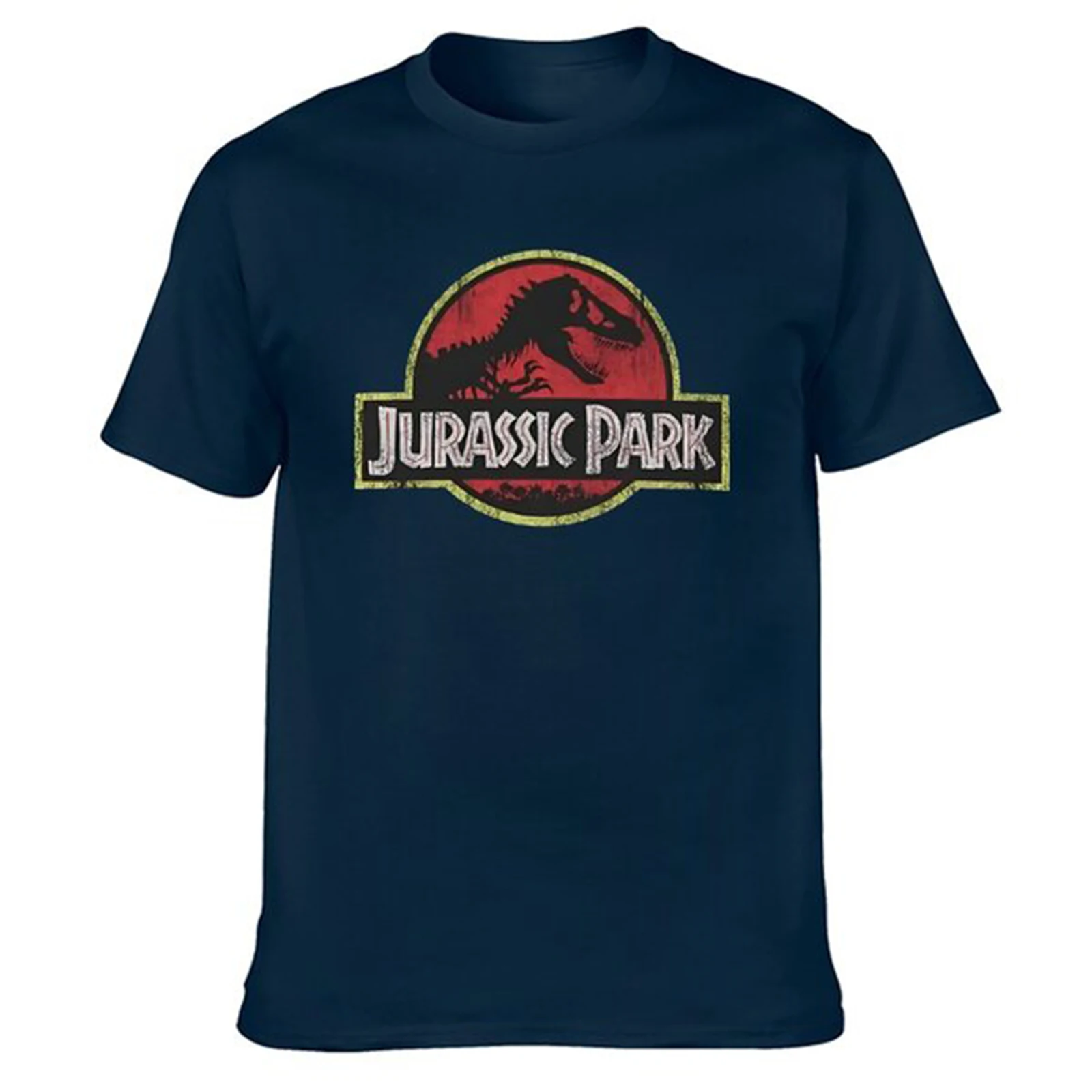 Summer New Jurassic Park Classic Retro Red Distressed Logo T-Shirt Tee shirt vintage clothes plain white men Short Sleeve Male