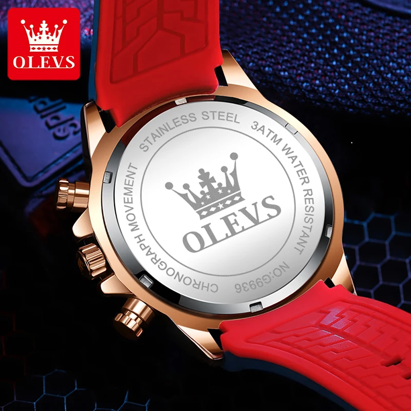 OLEVS Luxury Personality Red Tape Multifunctional Quartz Watches 2023 New Fashion Men Watch Luminous Waterproof Clock Reloj 9936