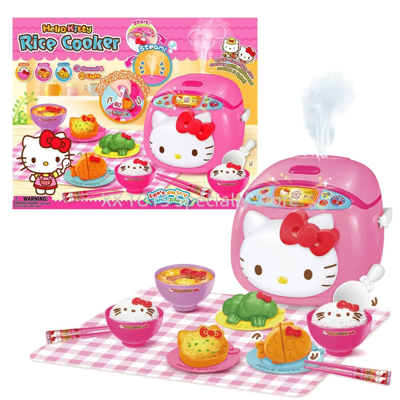 Sanrio Hello Kitty Rice Cooker Playset Mini Rice Cooker Kitchen Simulation Cookware Girls Cooking Game Play House Toys Gifts