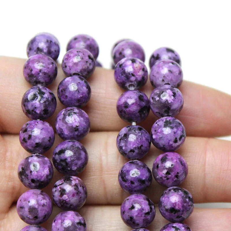 Natural Stone Beads Purple Jaspers Black Spot Round Loose  Spacer Beads For Jewelry Making DIY Charm Bracelet Accessories 8mm