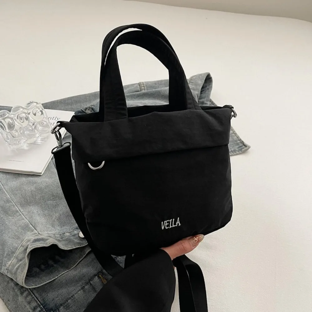 

Solid Color Nylon Cloth Bucket Bag Purse Lightweight Oxford Cloth Handbag Leisure Commuting Canvas Messenger Bag Women