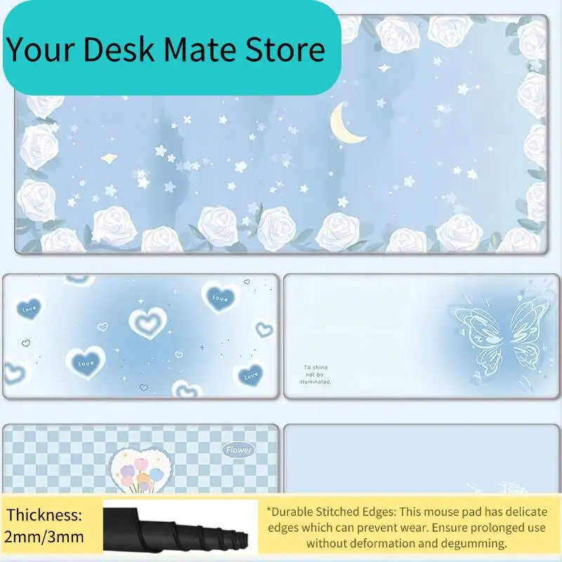 

Light Blue Aesthetic Large Mouse Pad - XXL Kawaii Desk Mat for Girls, Creative Non-Slip Keyboard Surface for Office & PC Setup