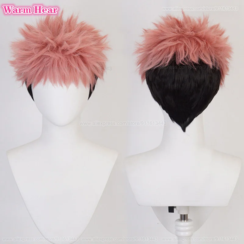 In Stock Anime Itadori Yuji Synthetic Hair Short 30cm Mixed Color Cosplay Anime Wig Heat Resistant Hair Party Wigs +Free Wig Cap