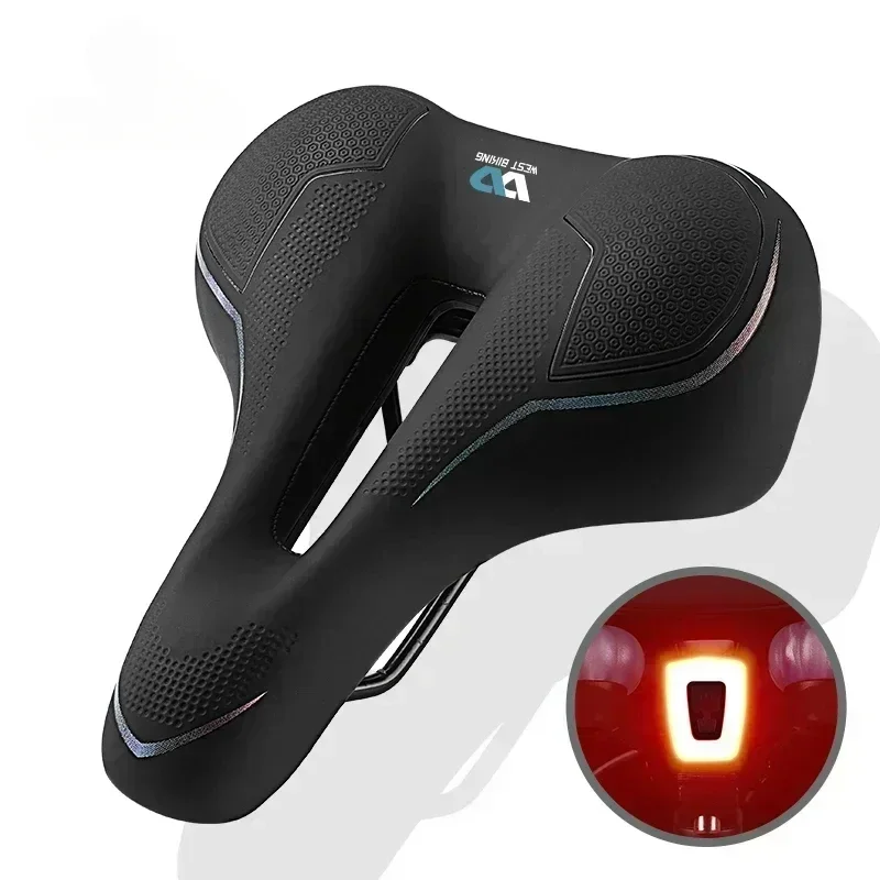 Thicken Bicycle Saddle Comfortable Shockproof Cycling Seat Hollow Non-slip Soft Cushion Travel MTB Road Bike Saddle Taillight