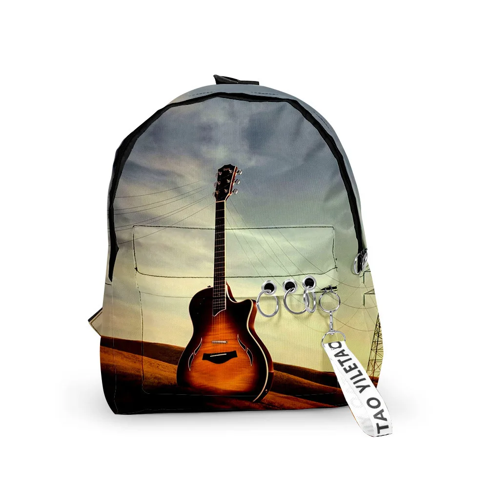 Trendy Popular guitar Notebook Backpacks Boys/Girls School Bags 3D Print Keychains Oxford Waterproof Cute Small Backpacks