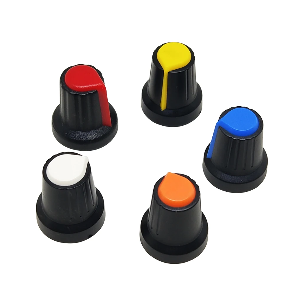 5Pcs AG2 Knob Caps Red/Blue/Green/White/Yellow/Orange Shaft Ribbed Grip Control 6mm Adjustment Volume WH148 Potentiometer Knobs