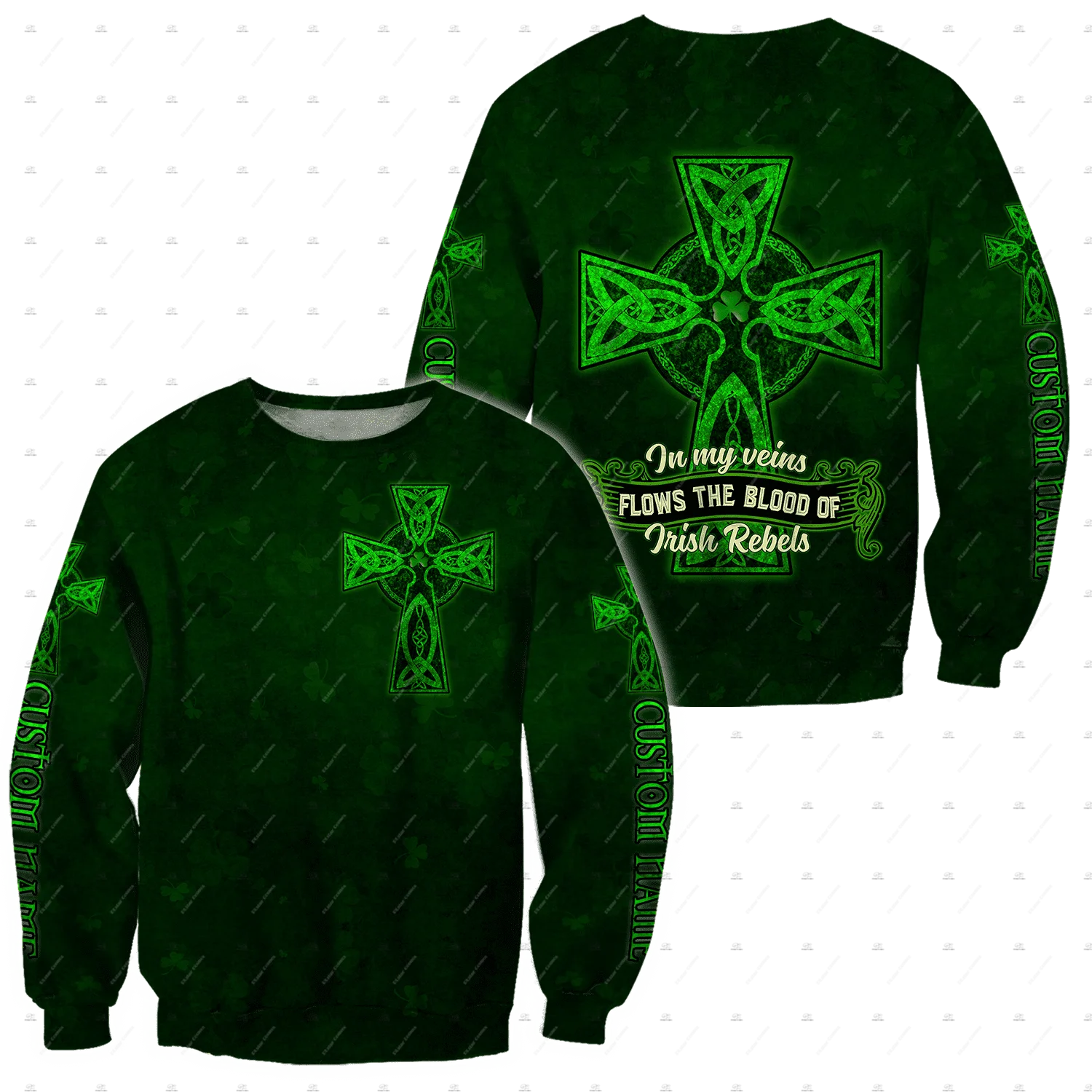 Custom Name Irish Ireland Country Flag St.Patrick Tattoo Vintage Retro Unisex 3DPrint Harajuku Pullover Casual Jacket Hoodies 46