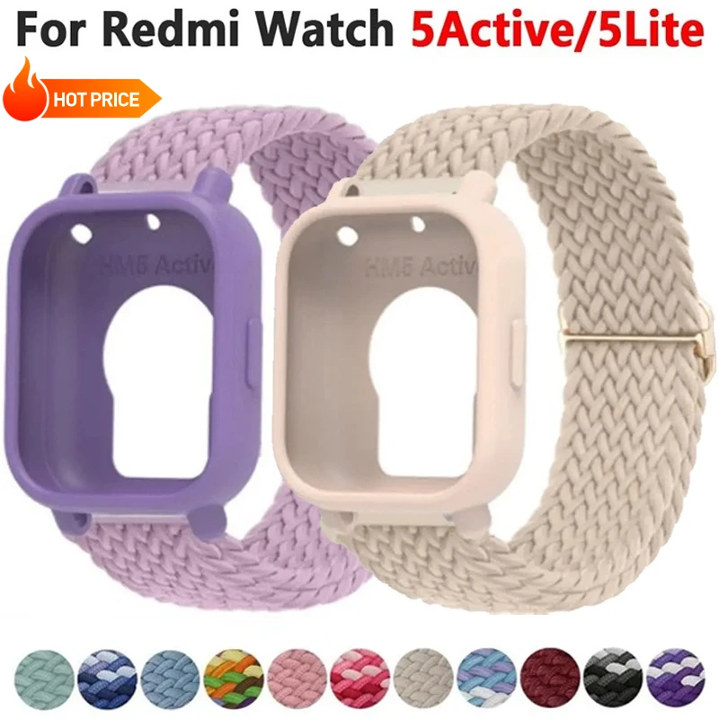 Silikonhülle + elastisches Nylonarmband, kompatibel mit Redmi Watch 5 Active / 5 Lite, Armbandschutzhülle, atmungsaktives Band (ohne Folie)