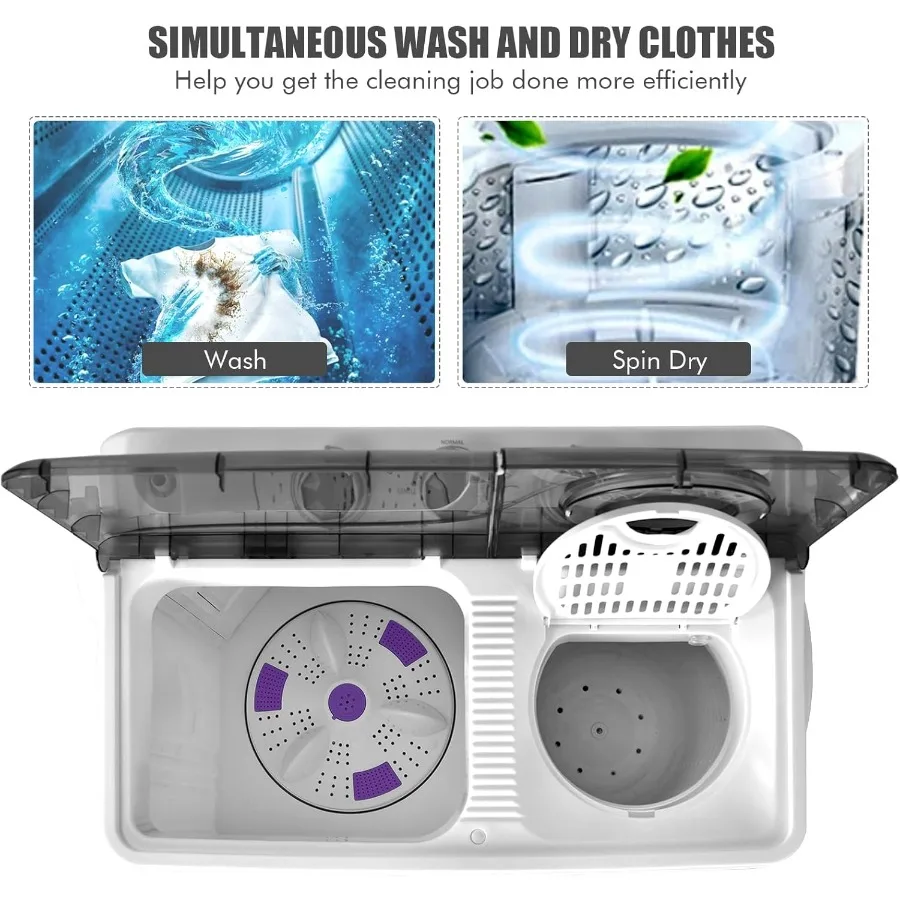 حوض مزدوج للغسالة المحمولة المدمجة مع سعة إجمالية 26 رطلًا للاستخدام المنزلي في النوم والشقة: غسالة بوزن 18 رطلًا ودوران 8 رطل #6