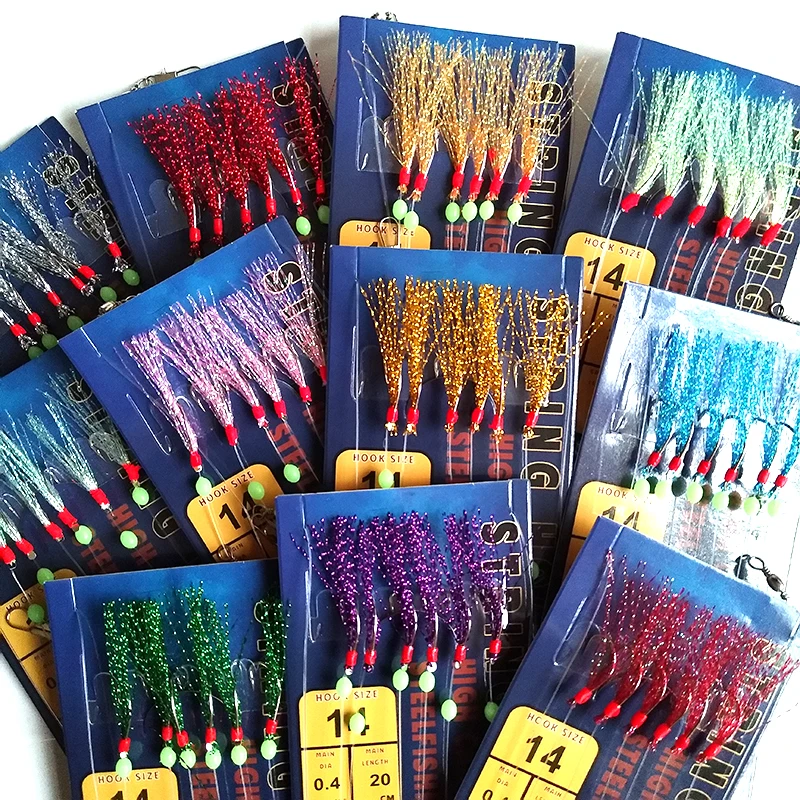 Lunker Sabiki Rig Bunter Glitzer-Fischköder für Süß- und Salzwasser, Leuchtende Perlen, Silberhaken, Makrelenköder