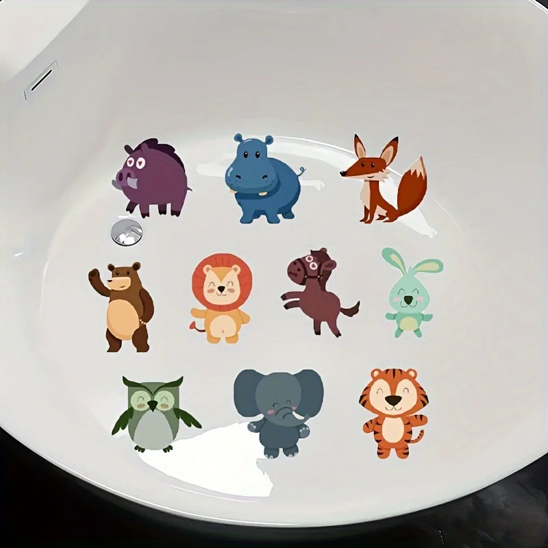 10pcs Animals Pattern Bathroom Bathtub None Slip Stickers Staircase Floor Mat Kids Room Self-adhesive Anti-skid Sticker