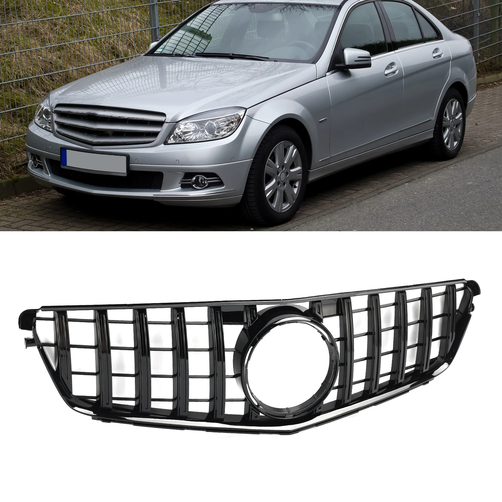 GTR Style Front Bumper Grille Grill Fit for Benz C-Class W204 C300 C350 2008-2014