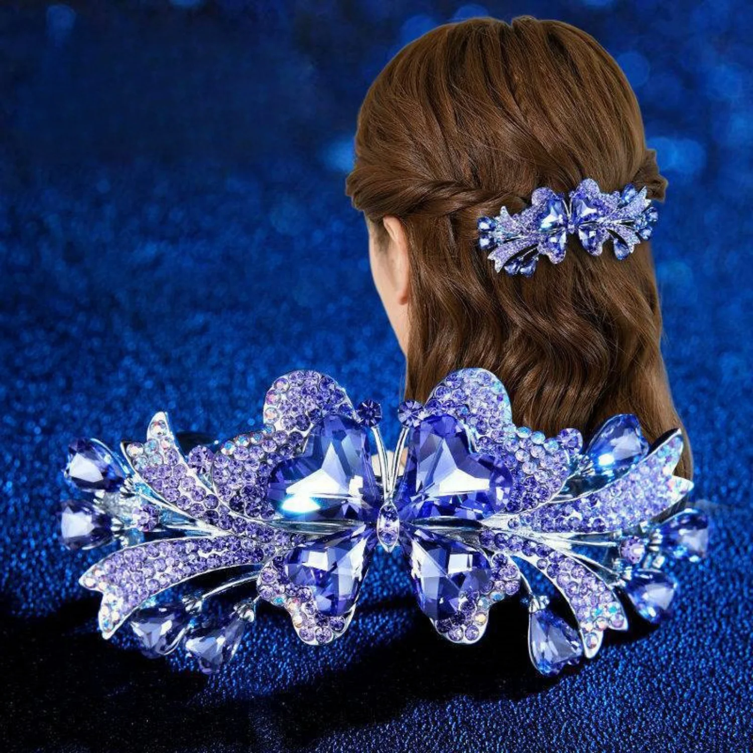 New Korean Colorful Crystal Butterfly Spring Hairpin Zircon Alloy Top Clip Horizontal Clip Elegant Women\'s Fashion Hair Jewelry