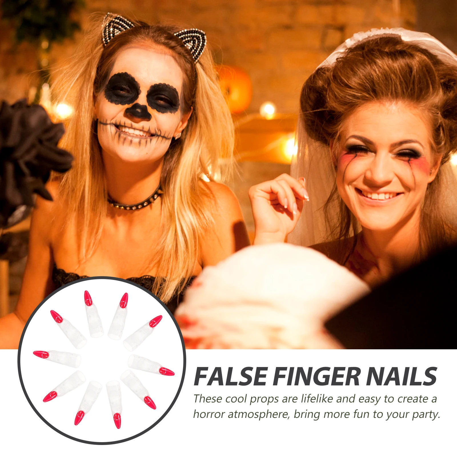 

10pcs Fake Nails White Luminous Halloween Witch Fingers prank cosplay party costume accessory glow halloween