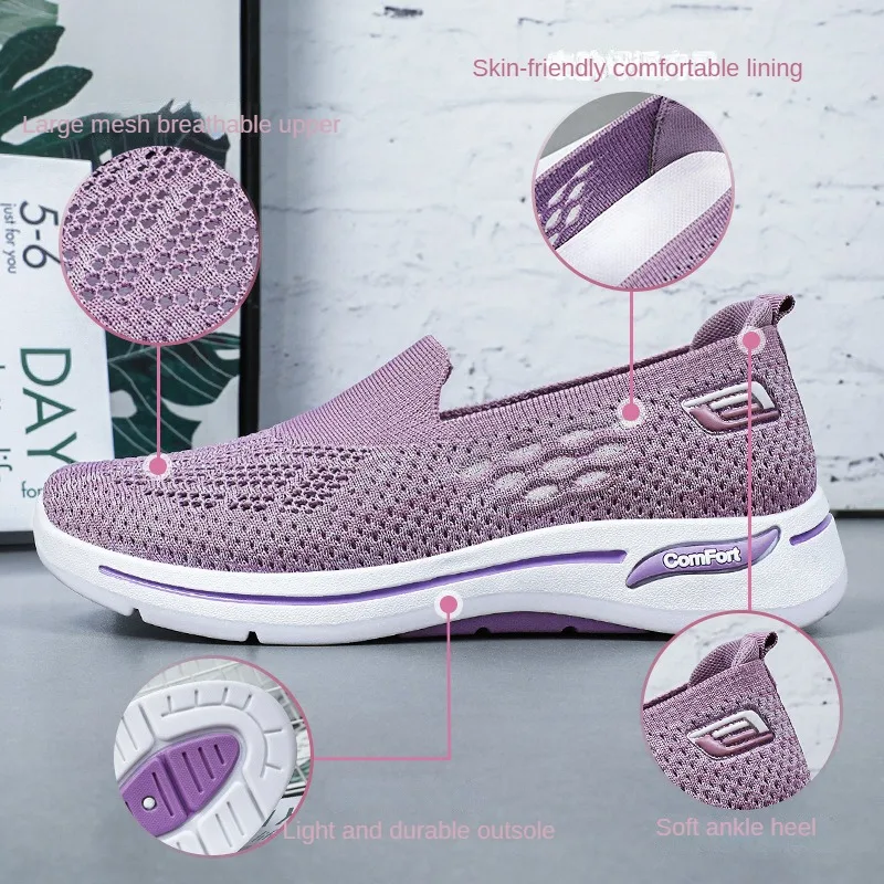 2024 Spring New Mesh Women\'s Running Shoes Breathable Casual Single Shoes Old Beijing Cloth Shoes Mainland China