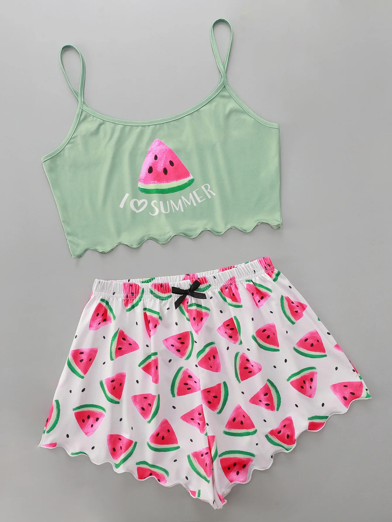 Women's Pajamas Set Sleepwear 2 PCS Short Tank Tops And Shorts S M L XL Black Ventilate Soft Casual Watermelon Printing